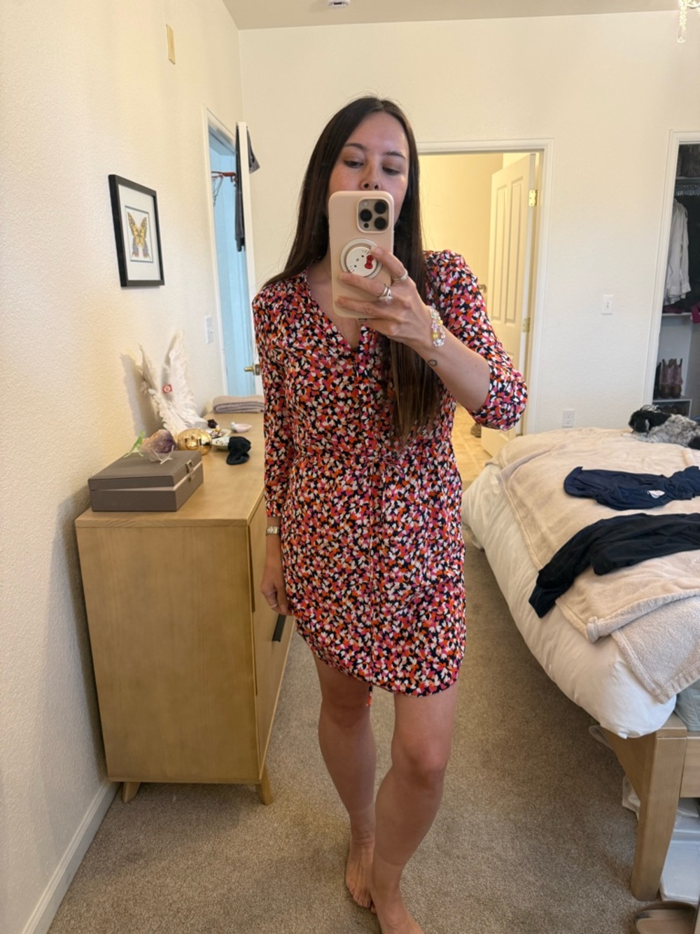 DVF Diane Von Furstenberg Floral Multicolor Shift Shirt Dress size 4 / small